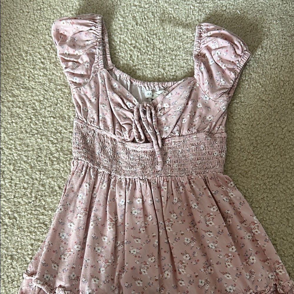 Floral Pink Dress with Ruched Bodice